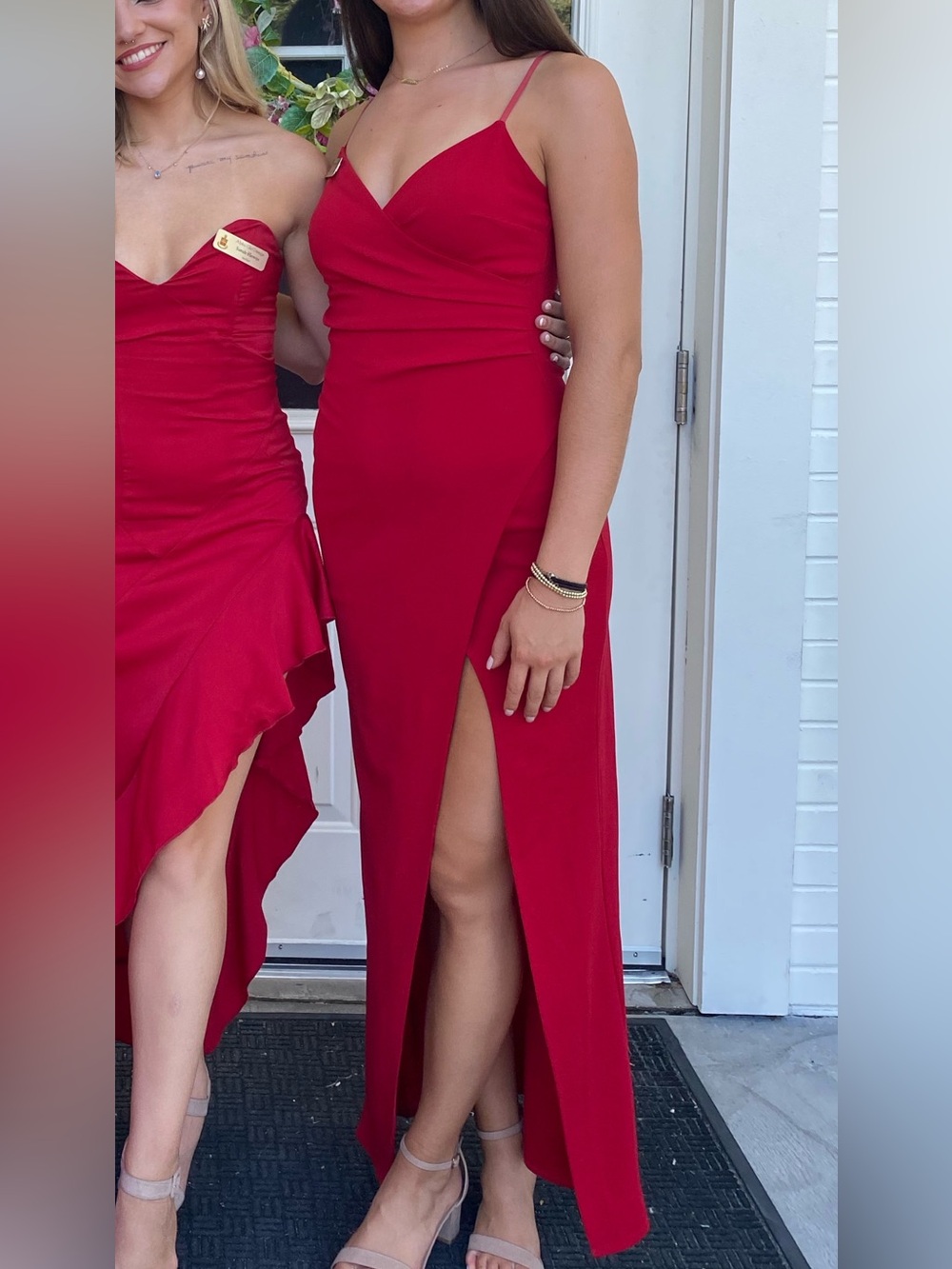Windsor Red Spaghetti-Strap Maxi Dress with High Slit
